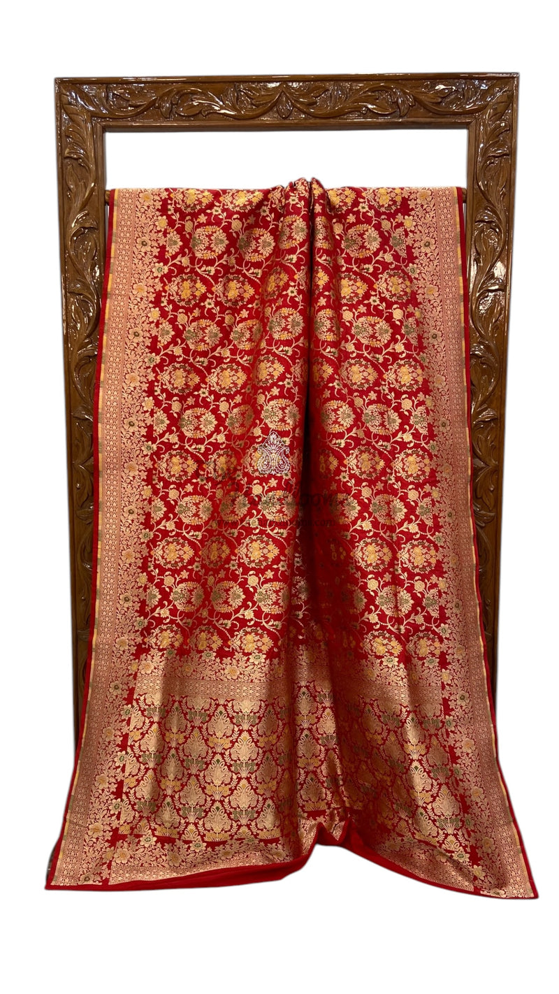 Pure Katan Silk Banarasi Handloom Saree - All over Jaal Work With Meenakari - The Handlooms