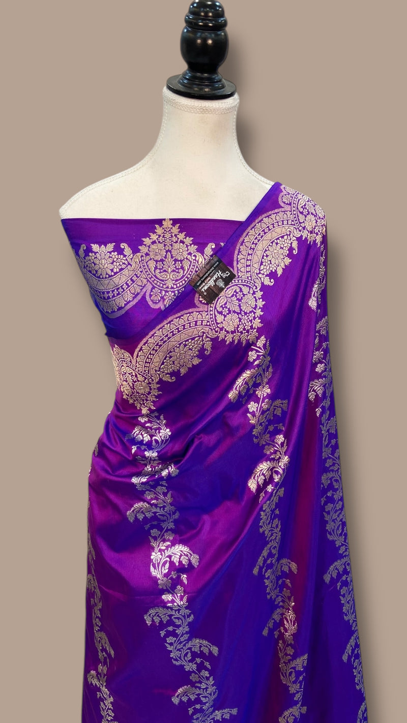 Pure Katan Silk Banarasi Handloom Saree - All over soona roopa  Kadua stripe - The Handlooms