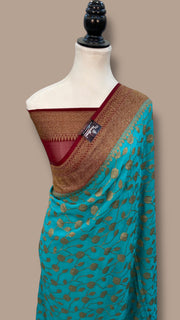 Khaddi Georgette Handloom Banarasi Saree - Antique Zari - The Handlooms