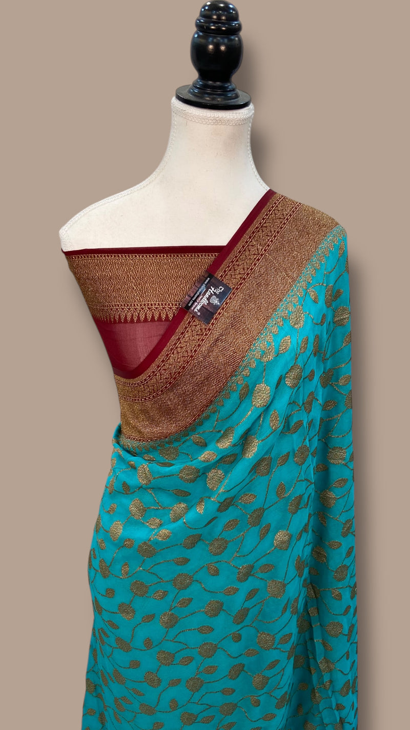Khaddi Georgette Handloom Banarasi Saree - Antique Zari - The Handlooms