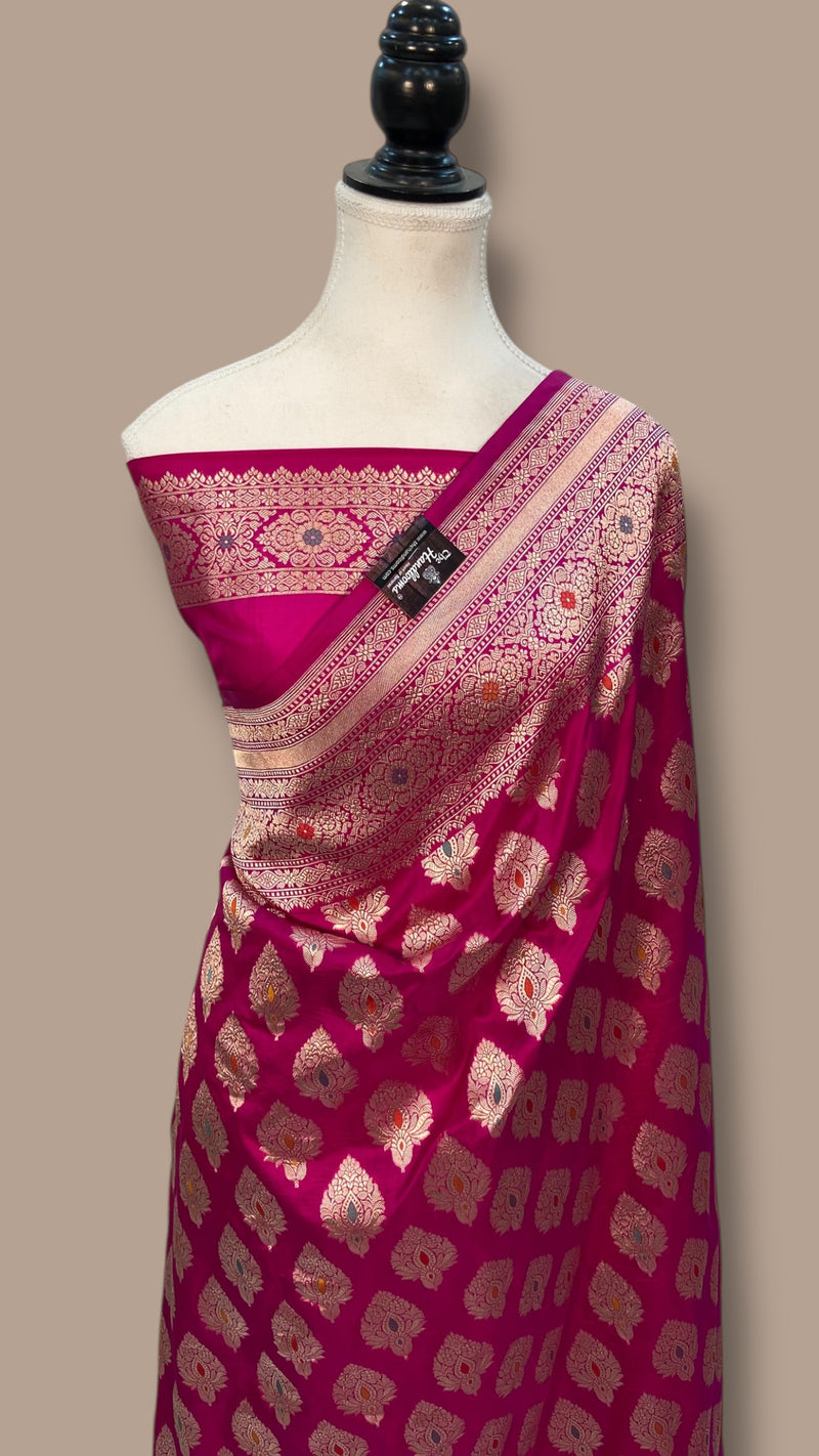 Pure Katan Silk Banarasi Handloom Saree - All over Jaal Work With Meenakari - The Handlooms