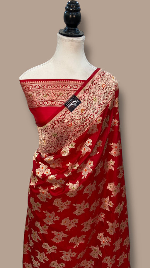 Pure Katan Silk Banarasi Handloom Saree - All over Jaal Work With Meenakari - The Handlooms