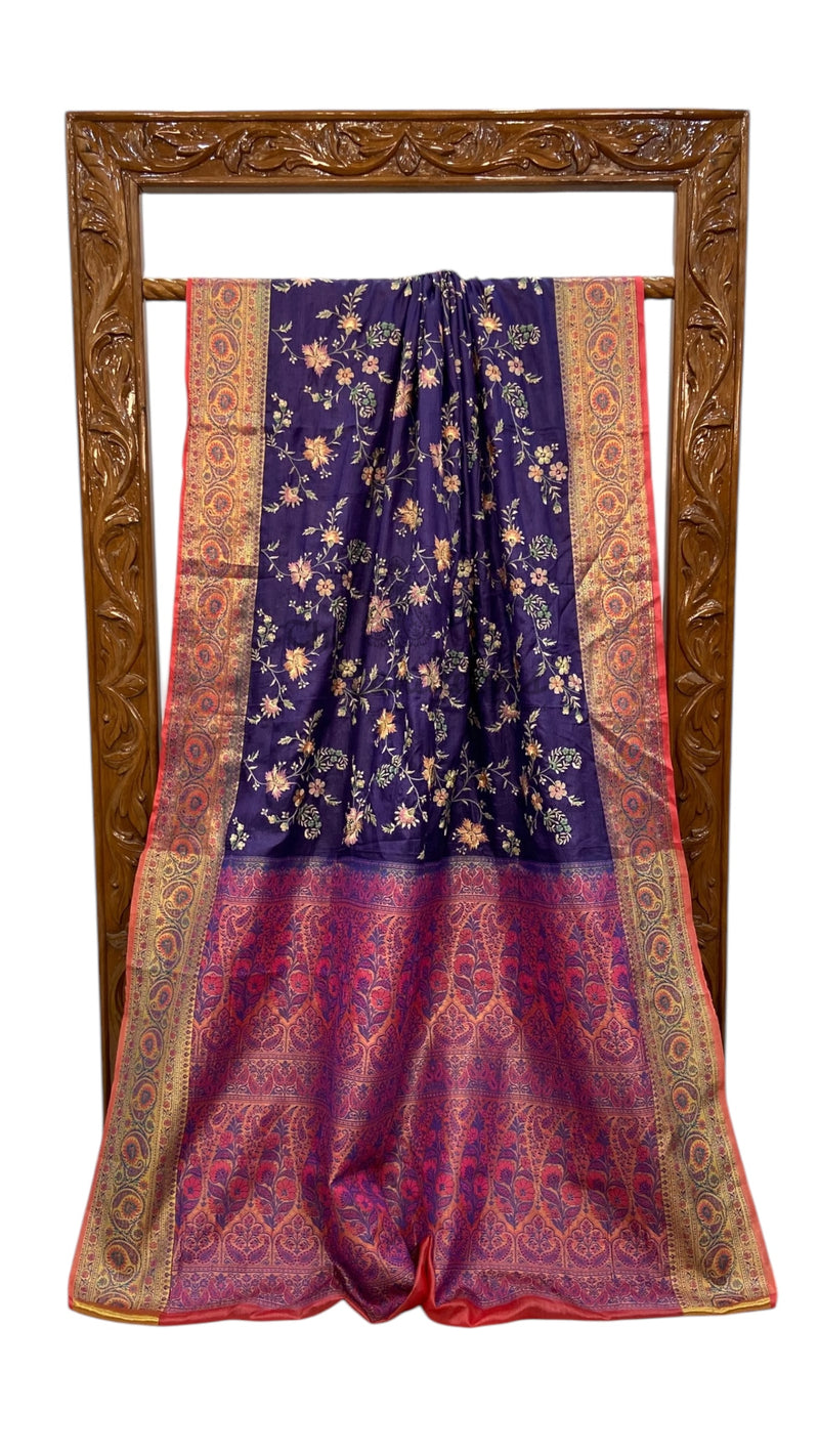 Tussar Silk Handloom Banarasi Saree With Chikankari - The Handlooms