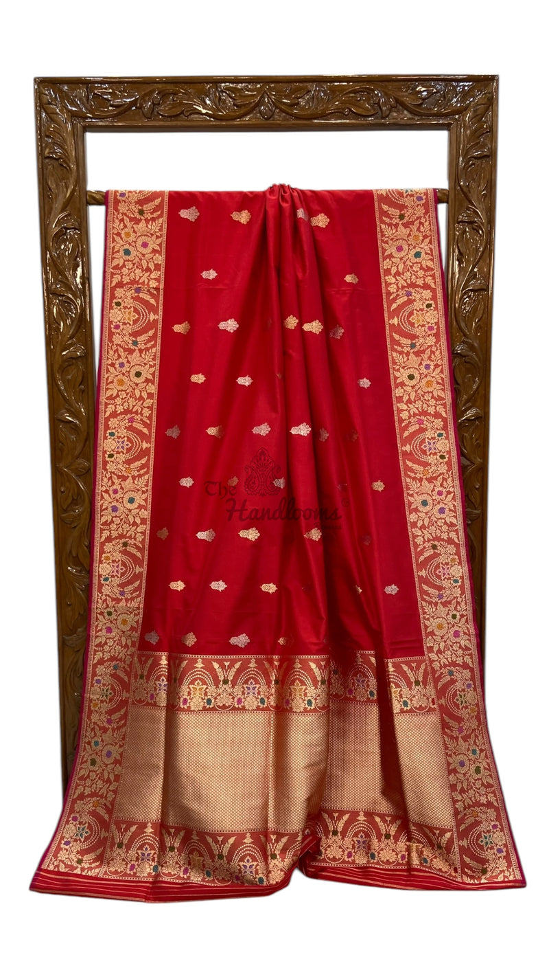 Pure Katan Silk Banarasi Handloom Saree - All over Sona Roopa Kadua motifs - The Handlooms