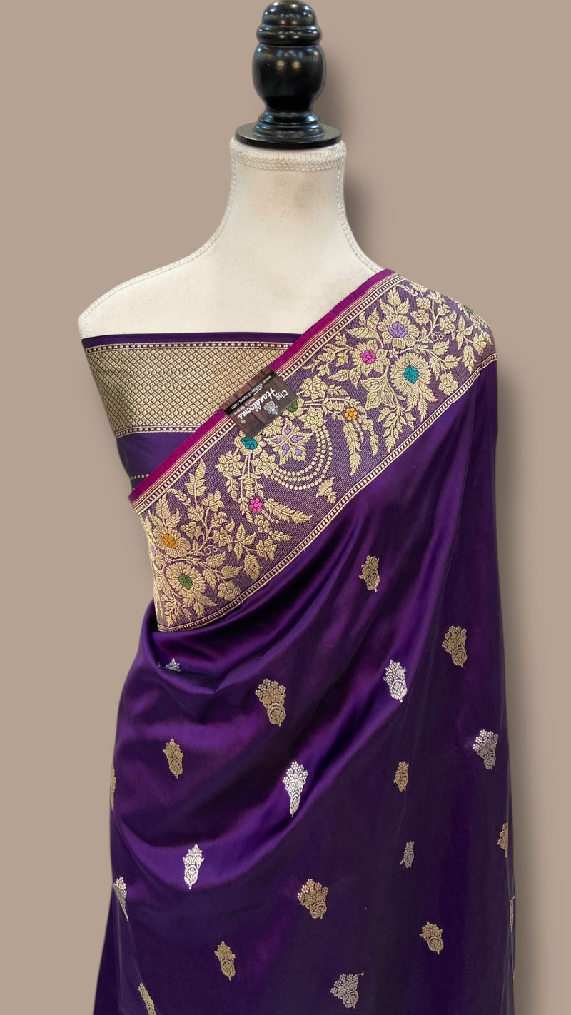Pure Katan Silk Banarasi Handloom Saree - All over Sona Roopa Kadua motifs - The Handlooms
