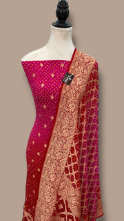 Pure Khaddi Georgette Bandhej Banarasi Dress material - The Handlooms