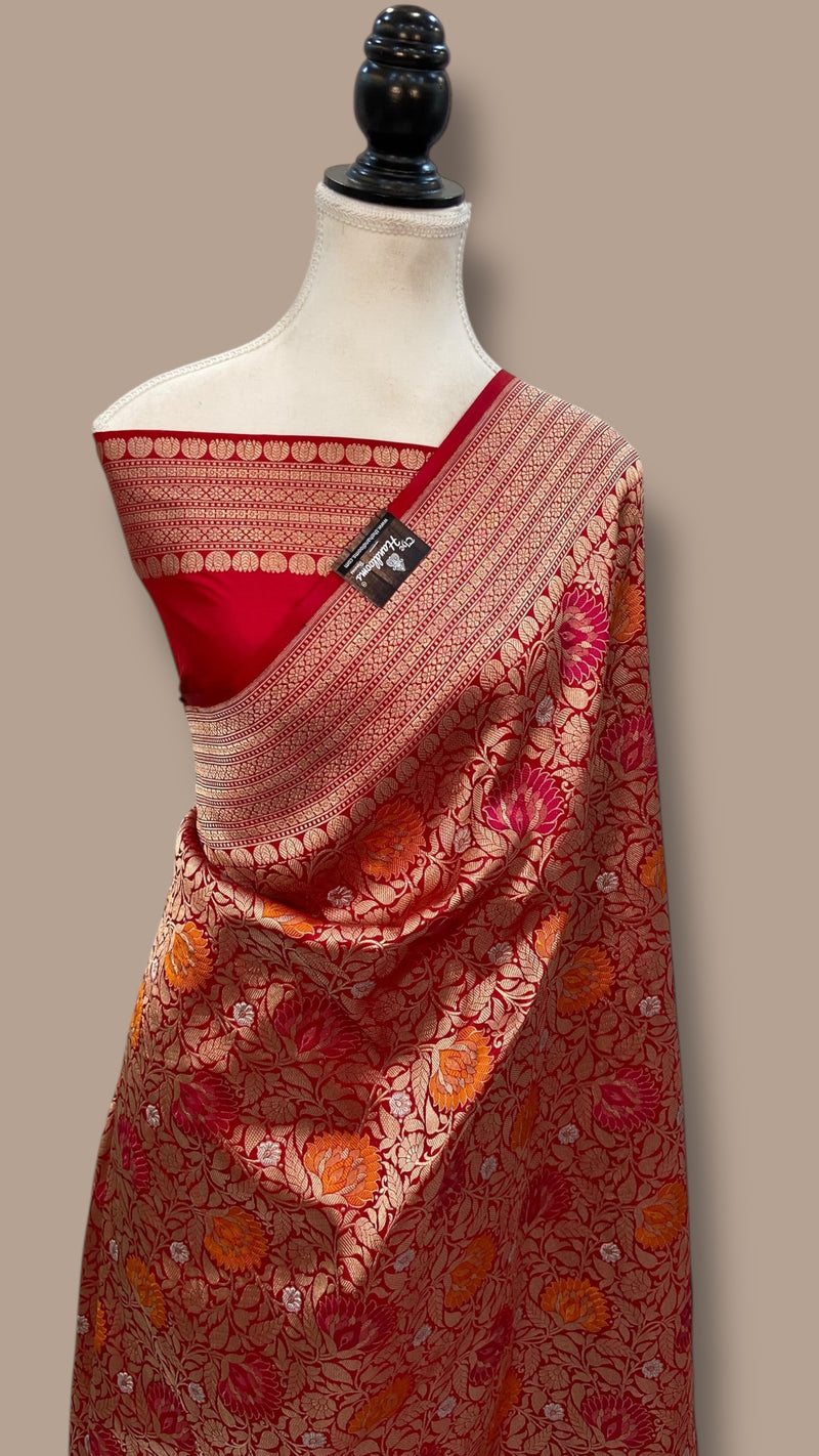 Regal Pure Katan Silk Banarasi Saree – Handwoven Tanchui Brocade - The Handlooms