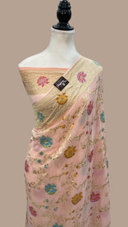 Khaddi Georgette Handloom Banarasi Saree - All Over Jaal Work with meenakari - The Handlooms