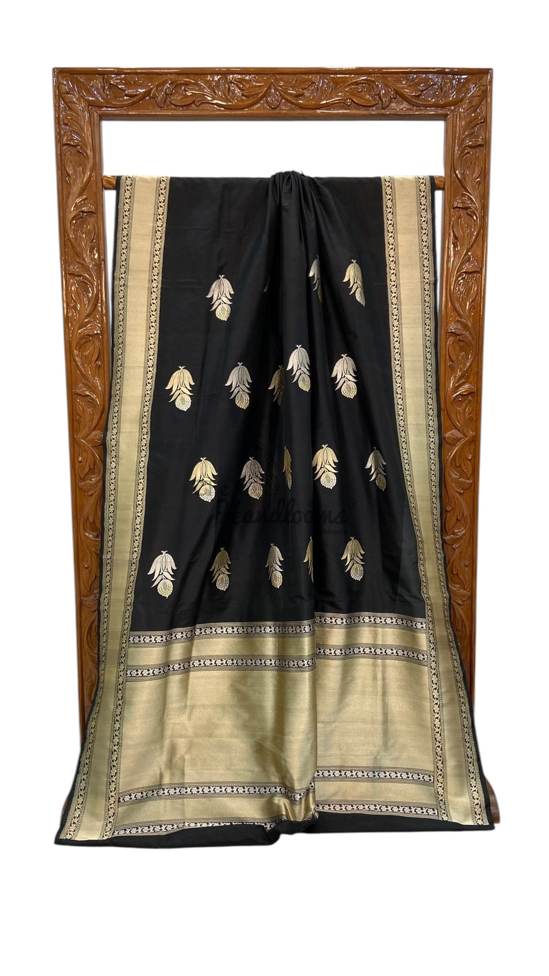 Pure Katan Silk Banarasi Handloom Saree - All over Sona Roopa kadiyal Motifs - The Handlooms