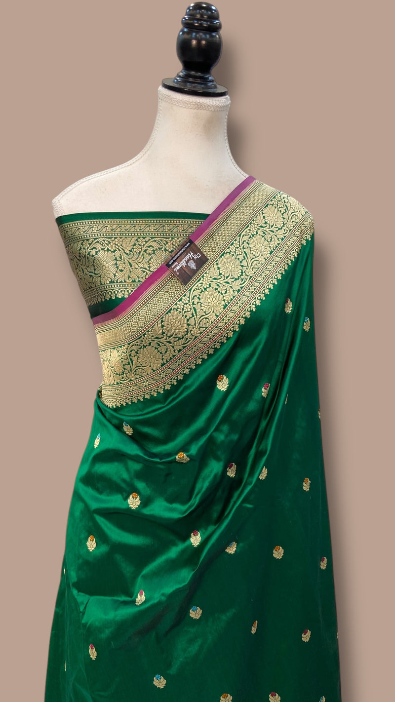 Pure Katan Silk Banarasi Handloom Saree - All over Kadua motifs With Meenakari - The Handlooms