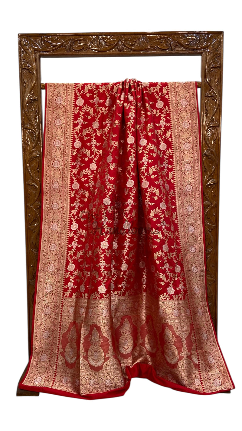 Pure Katan Silk Banarasi Handloom Saree - All Over Sona Roopa Jaal Work - The Handlooms