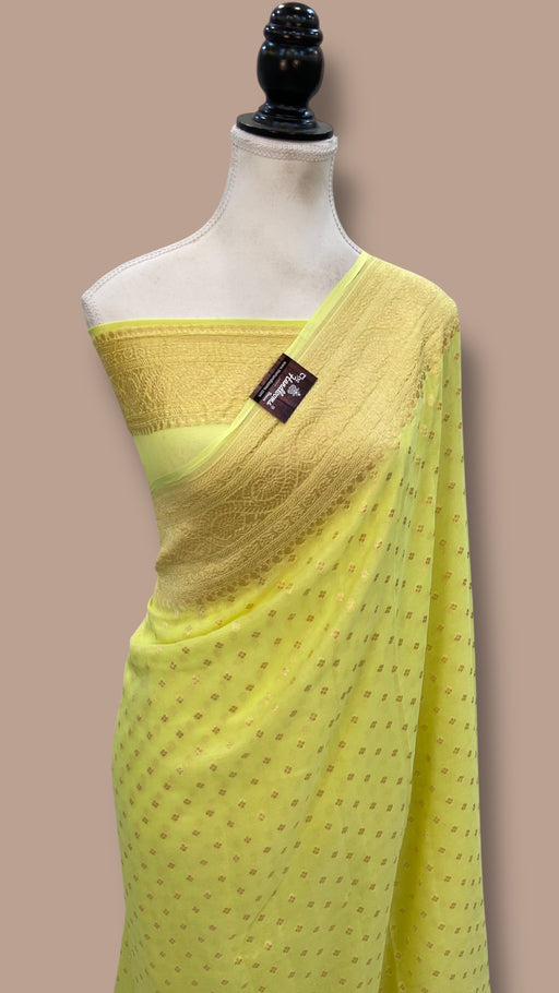 Pure Khaddi Georgette Handloom Banarasi Saree - Gold Zari - The Handlooms