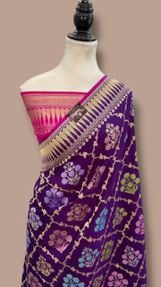Ektara Pure Katan Silk Banarasi Handloom Saree - All over kadiyal Jaal work - The Handlooms