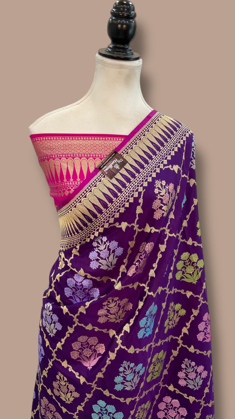 Ektara Pure Katan Silk Banarasi Handloom Saree - All over kadiyal Jaal work - The Handlooms