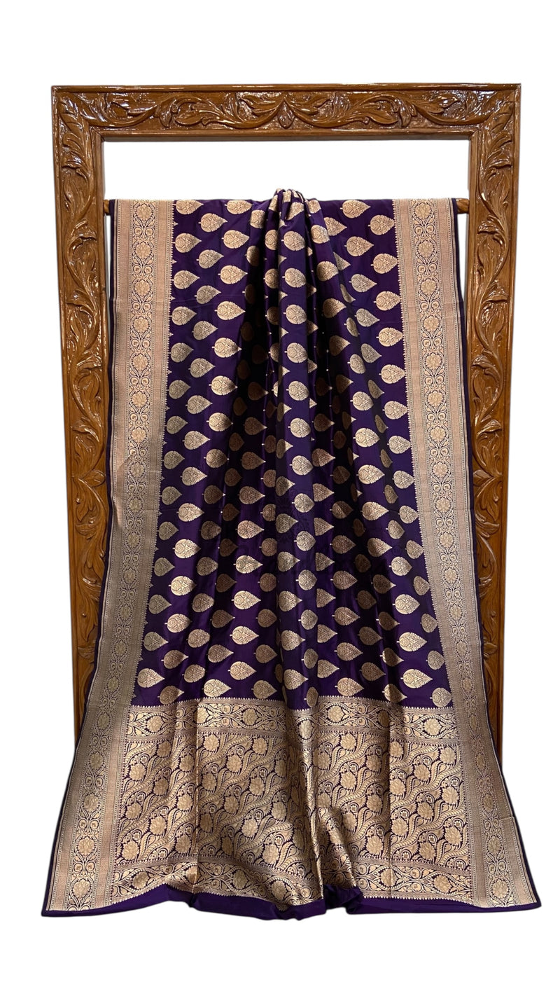 Royal Purple Pure Katan Silk Banarasi Handloom Saree - All over jaal work - The Handlooms