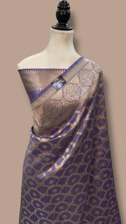 Lavender With Purple Pure Chiniya Silk Khaddi Handloom Banarasi Saree - The Handlooms