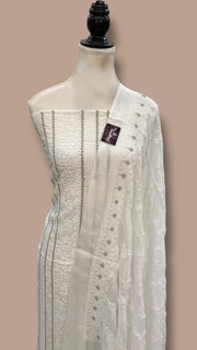 Pure Georgette Banarasi Chikankari Dress Material - The Handlooms