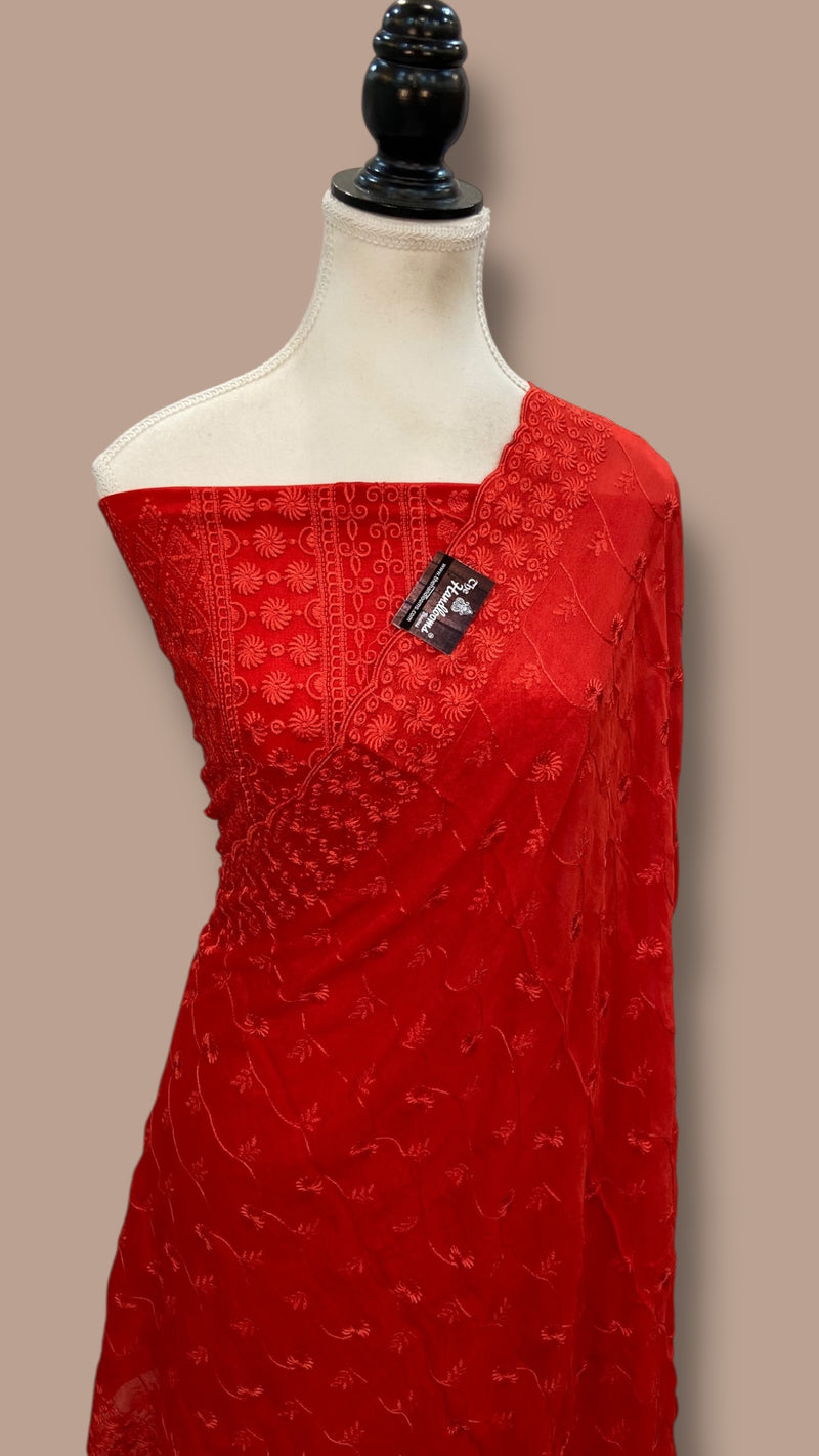 Pure Georgette Banarasi Chikankari Dress Material - The Handlooms