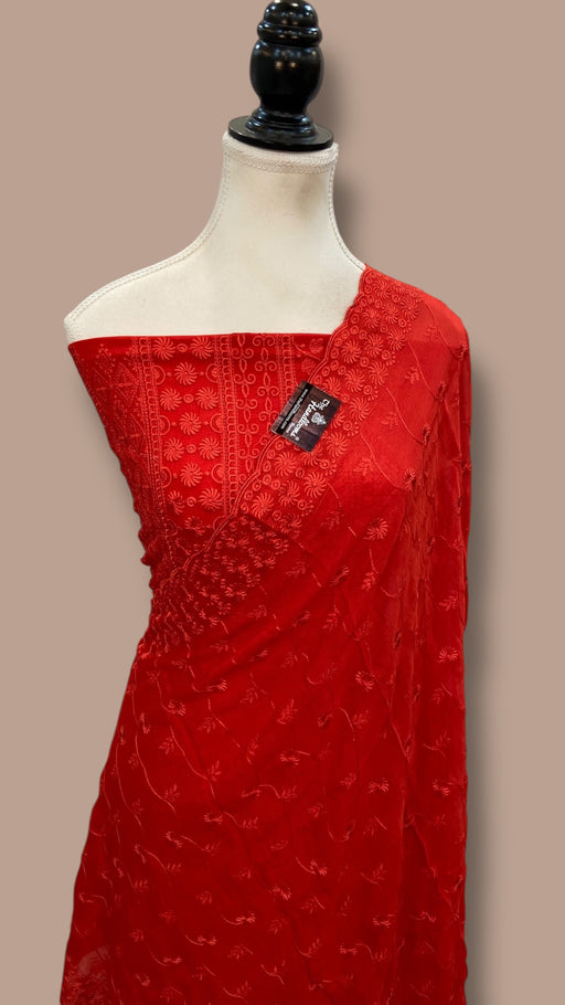 Pure Georgette Banarasi Chikankari Dress Material - The Handlooms