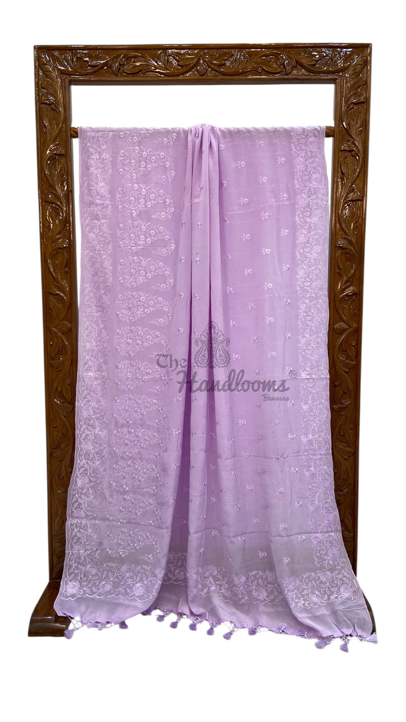 Pure Georgette Chikankari Handloom Banarasi Saree - The Handlooms