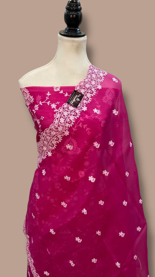 Pure Organza Chikankari Handloom Banarasi Dress Material - The Handlooms