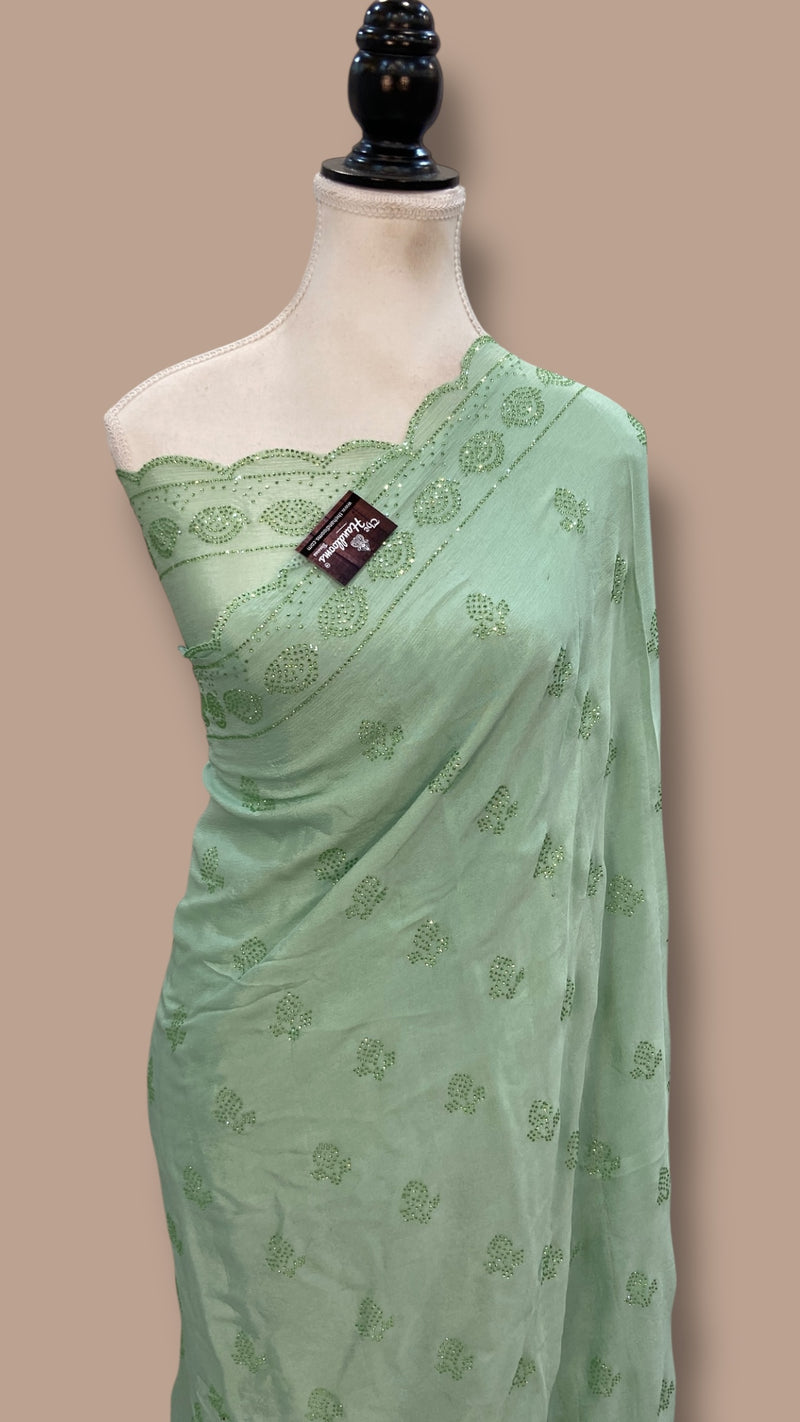 Pure Georgette Handloom Banarasi Saree with Siroski Stone Work - The Handlooms