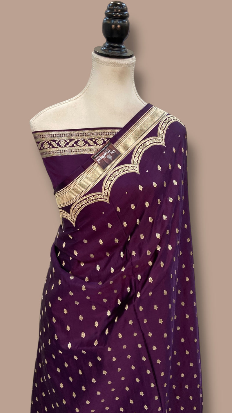 Pure Satan Silk Banarasi Handloom Saree - All over Motifs Work - The Handlooms