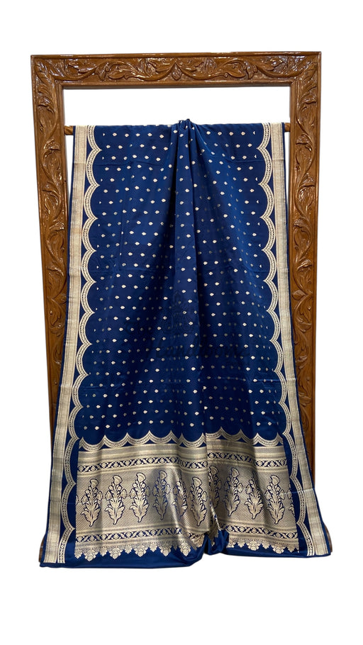 Pure Satan Silk Banarasi Handloom Saree - All over Motifs Work - The Handlooms