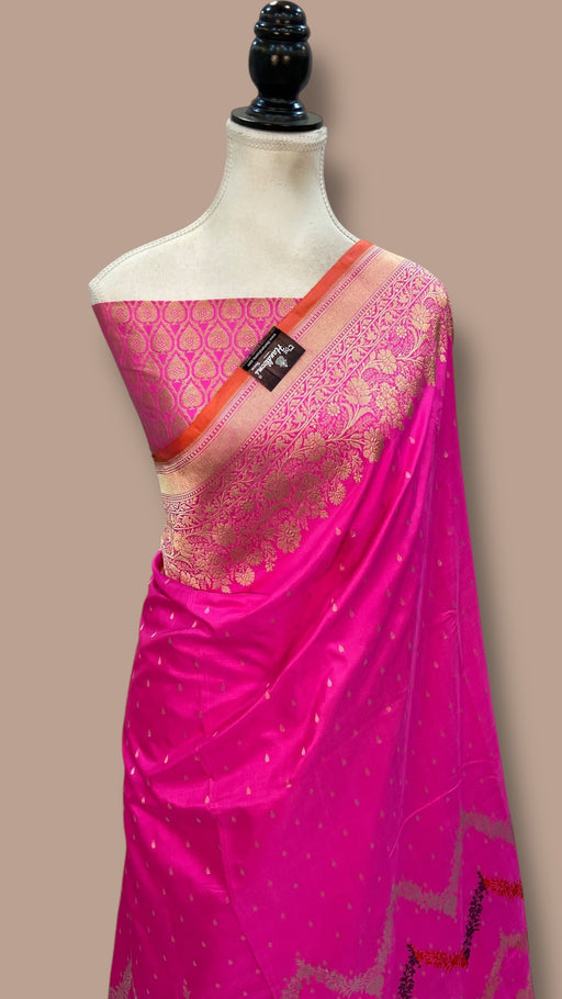 Pure Katan Silk Banarasi Handloom Saree - All over sona roopa Kadua stripe - The Handlooms