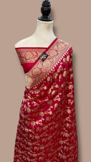 Pure Katan Silk Banarasi Handloom Saree - All Over Jaal Work - The Handlooms