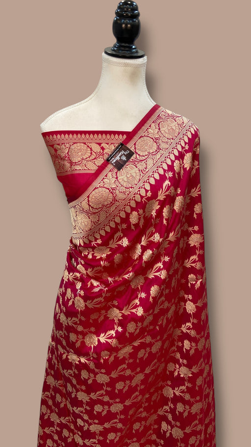 Pure Katan Silk Banarasi Handloom Saree - All Over Jaal Work - The Handlooms