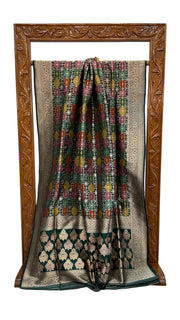 Multicolor Pure Katan Silk Banarasi Handloom Saree - All over Jaal Work With Rangkart - The Handlooms