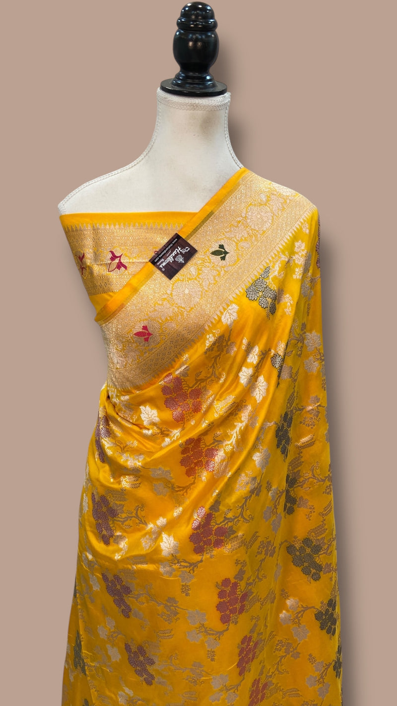 Pure Katan Silk Banarasi Handloom Saree - All Over Sona Roopa Jaal Work - The Handlooms