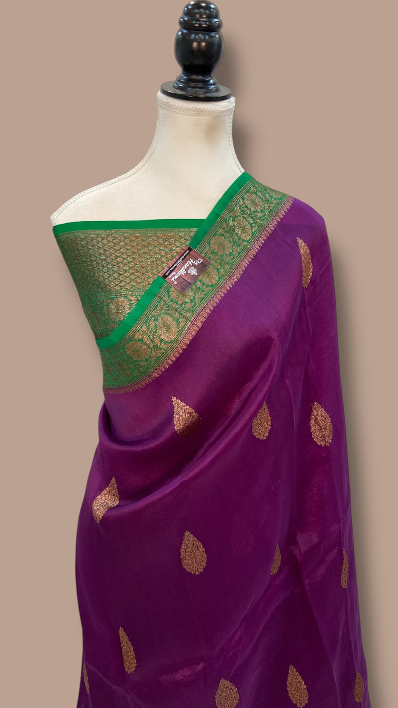 Dark Purple Pure Kora Handloom Banarasi Saree - The Handlooms