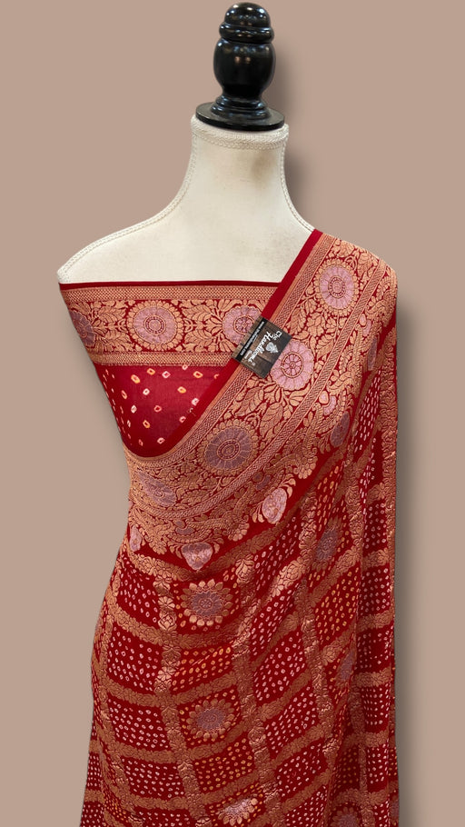 Pure Georgette Banarasi Bandhej Handloom Saree - The Handlooms