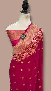 Pure Khaddi Georgette Handloom Banarasi Saree - Gold Zari - The Handlooms