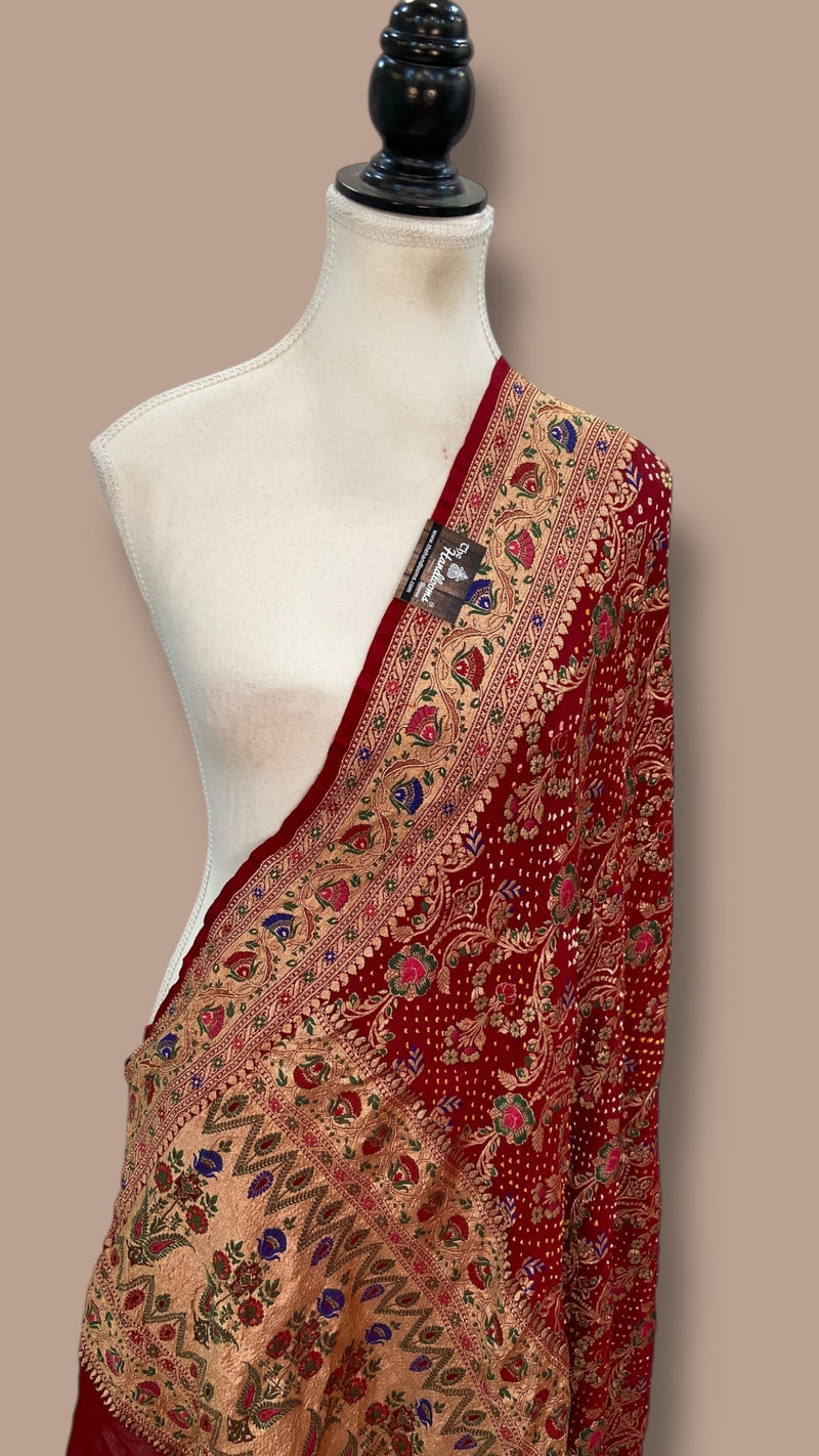 Pure Georgette Banarasi Bandhej Handloom Dupatta - The Handlooms