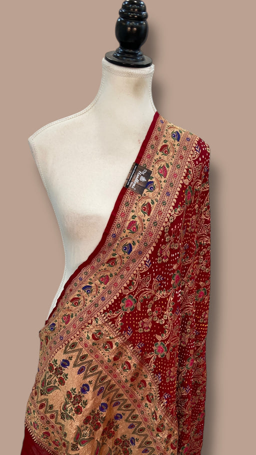 Pure Georgette Banarasi Bandhej Handloom Dupatta - The Handlooms