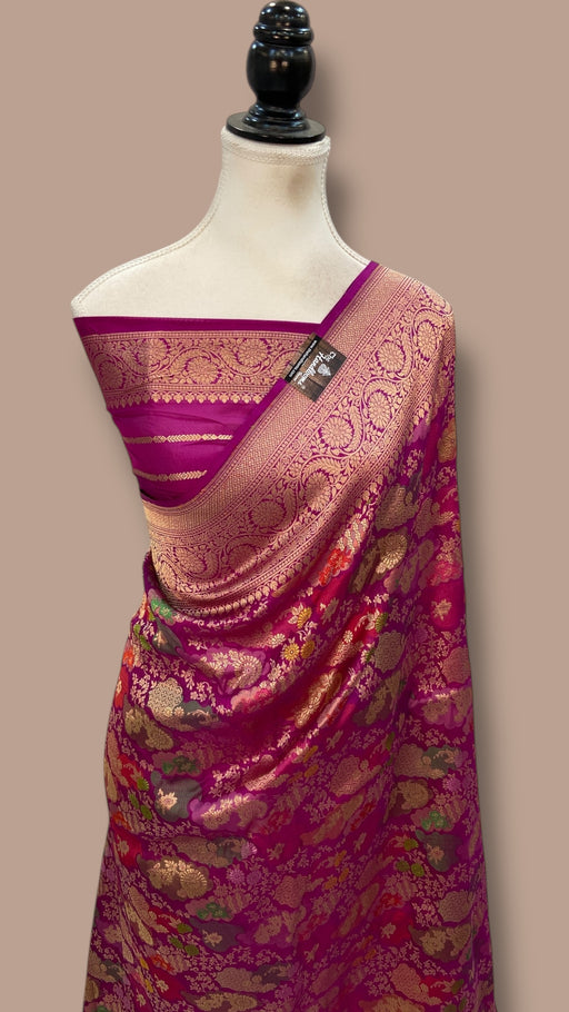 Multicolor Pure Katan Silk Banarasi Handloom Saree - All over Jaal Work With Rangkart - The Handlooms