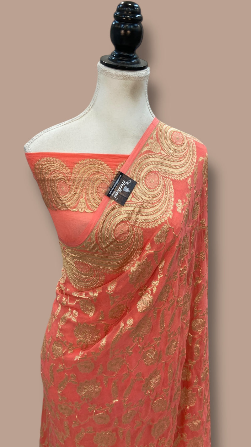 Khaddi Georgette Handloom Banarasi Saree - The Handlooms