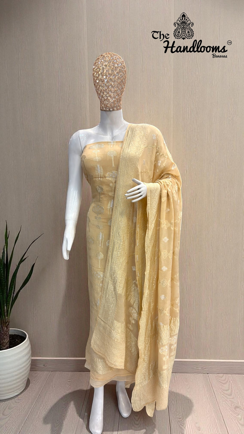 Khaddi Georgette Banarasi Dress material Water and Silver zari - The Handlooms