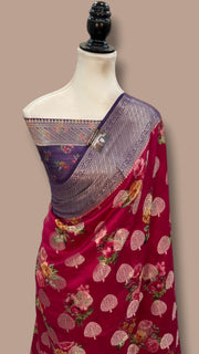 Pure Chiniya Silk Handloom Banarasi Saree Digital Print - The Handlooms