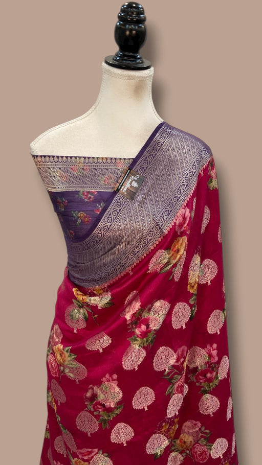 Pure Chiniya Silk Handloom Banarasi Saree Digital Print - The Handlooms