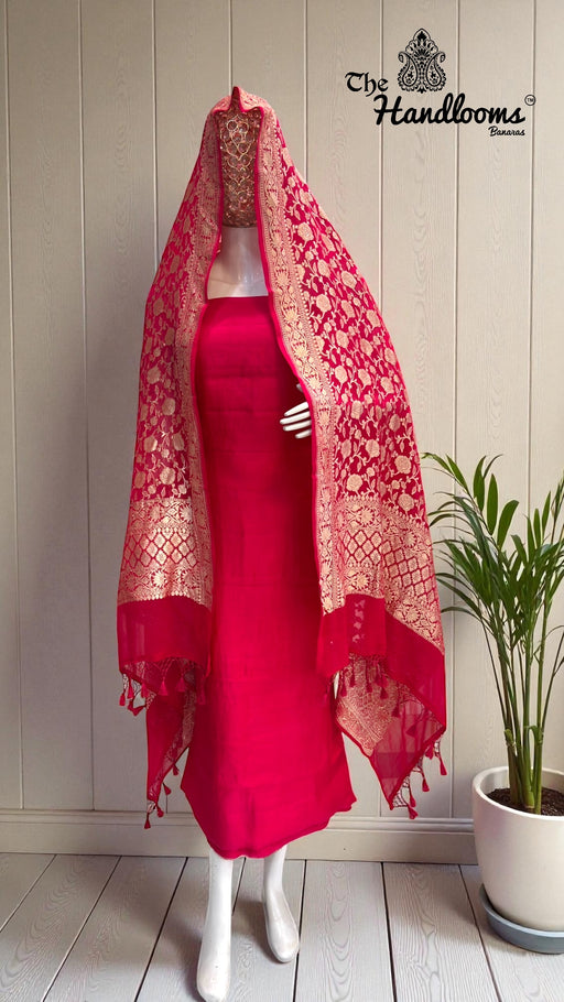Chiniya Silk Suit With Khaddi Georgette Dupatta - The Handlooms
