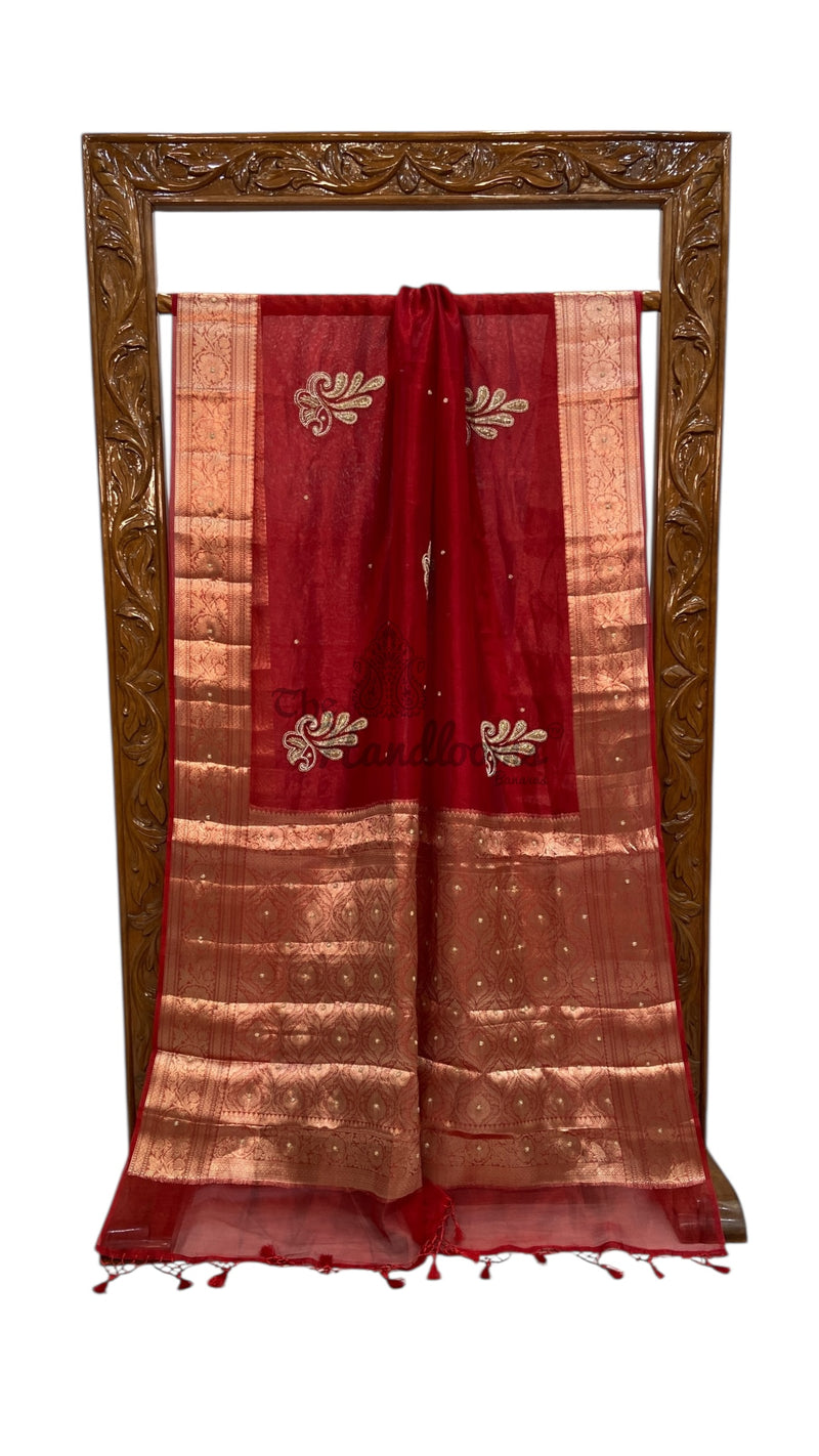 Pure Kora Tissue Handloom Banarasi Saree - Handwork