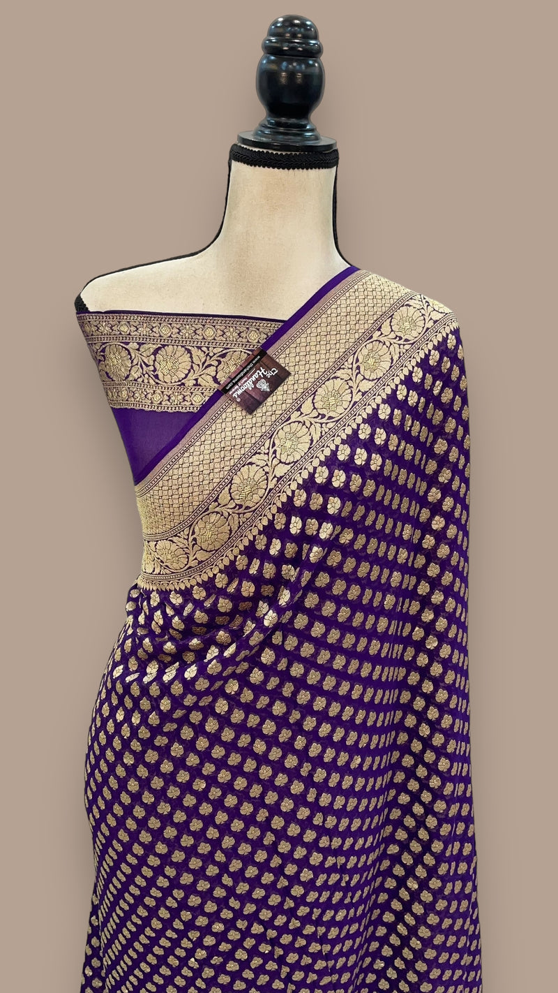 Pure Khaddi Georgette Banarasi Saree -  Gold zari - The Handlooms