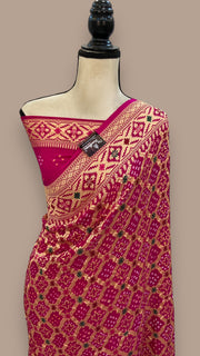 Pure Georgette Banarasi Bandhej Handloom Saree - with meenakari work - The Handlooms