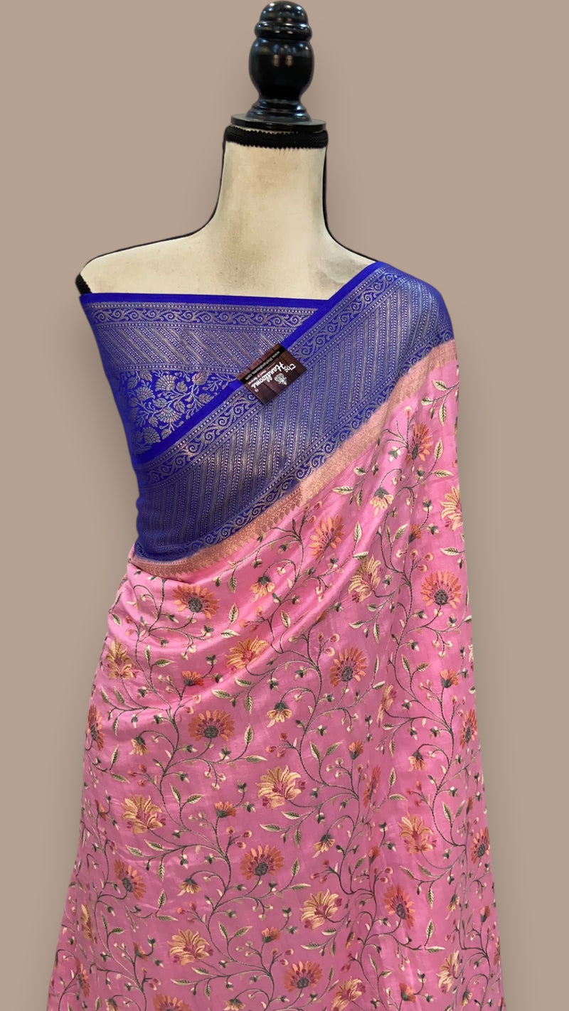 Pure Chiniya Silk Handloom Banarasi Saree with Chikankari - The Handlooms