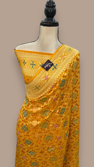 Pure Georgette Banarasi Bandhej Handloom Saree - with meenakari work