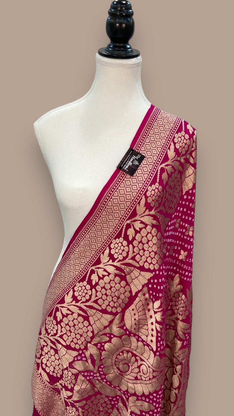 Pure Georgette Banarasi Bandhej Handloom Dupatta - The Handlooms